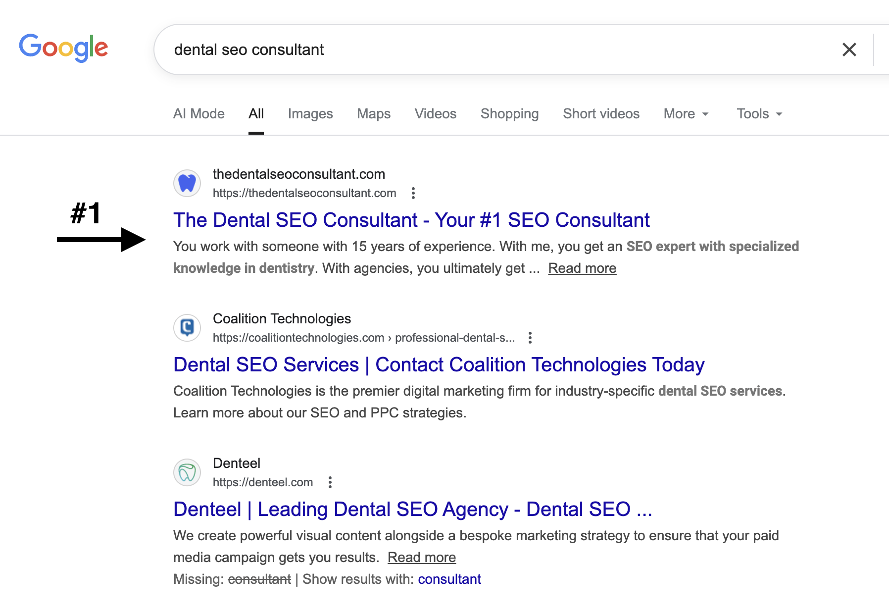 Google search results showing #1 ranking